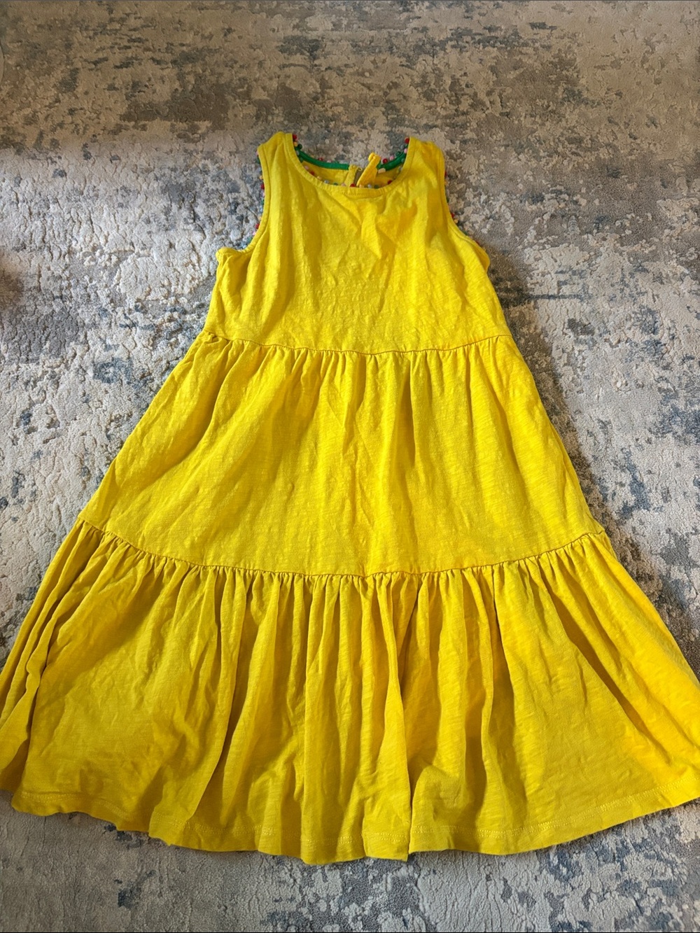 Mini Boden Girls Size 9-10Y Bright Yellow Tiered Sundress.